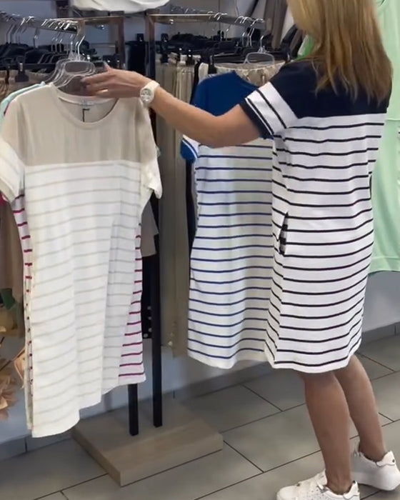 Kjole Rundhals Casual Stribet