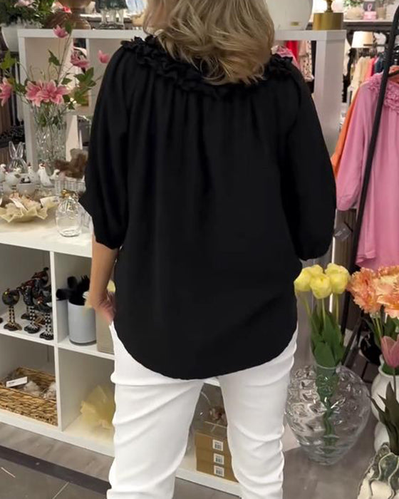 Bluse Kortærmet Blomstret Løs