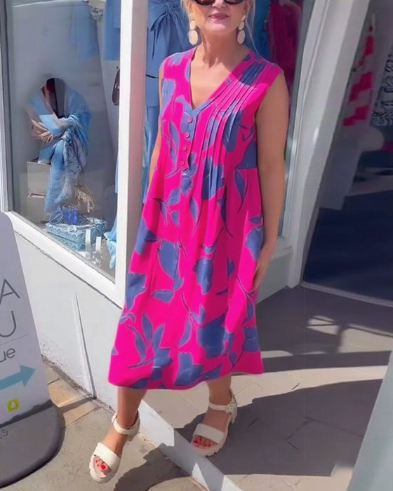 Kjole V-Hals Ærmeløs Trykt