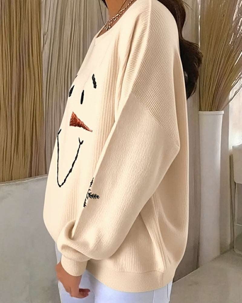 Sweatshirt Snemand Trykt Rund Halsudskæring