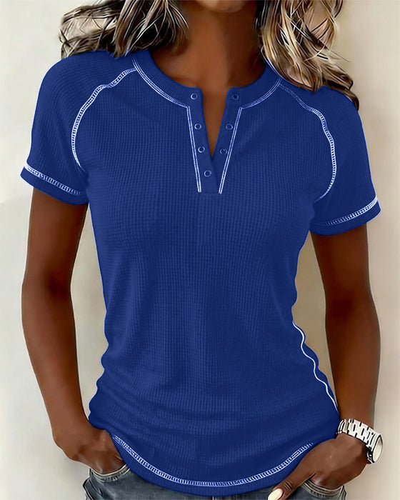 T-Shirt Vævning Waffle Henley