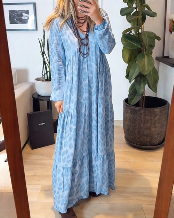 Kjole V-Udskæring Leopardprint Mode Maxi