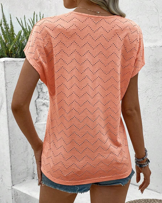 T-Shirt Med V-Hals Og Udskæring Ensfarvet