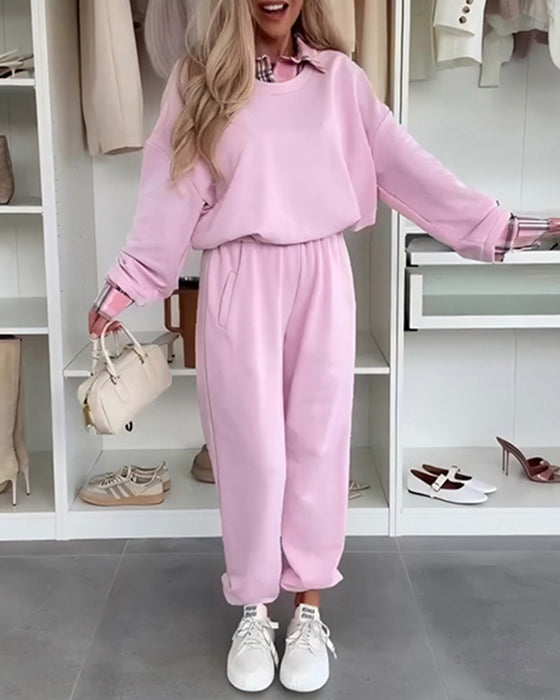 Sæt Ensfarvet Og Ternet Patchwork Sport