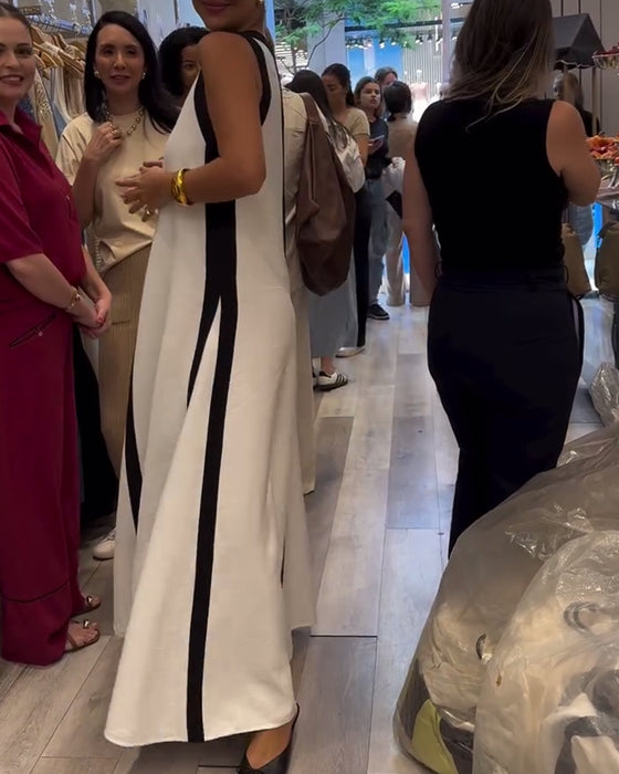 Kjole V-udskæring Ærmeløs Farveblok Løs