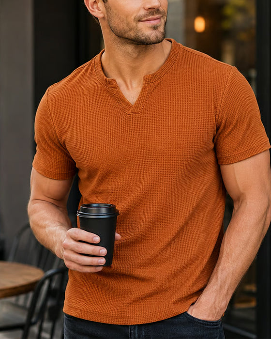 Herre T-Shirt Med Vaffelmønster Hverdag