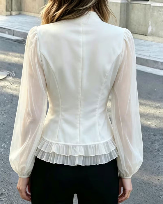Bluse Mini Mandarin Krave Sheer Ruffle