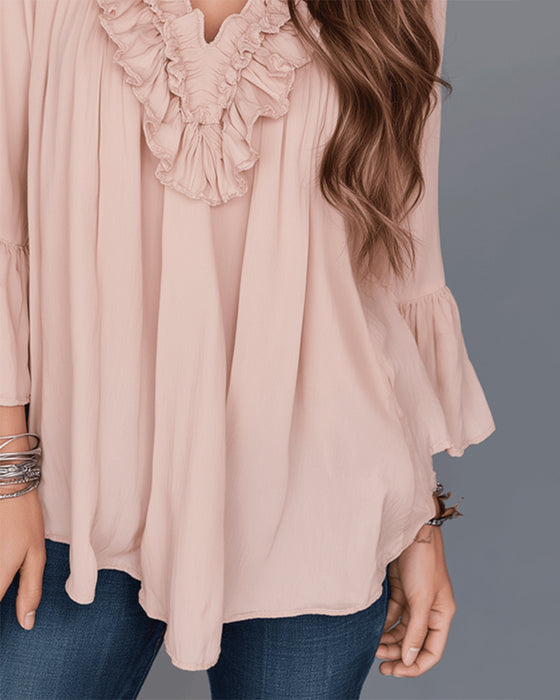 Bluse Elegant V-Hals Rynke