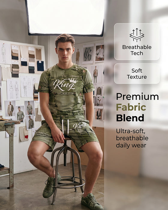 Herresæt Med Rundhalset Monogram-T-Shirt Og Snoretræksshorts