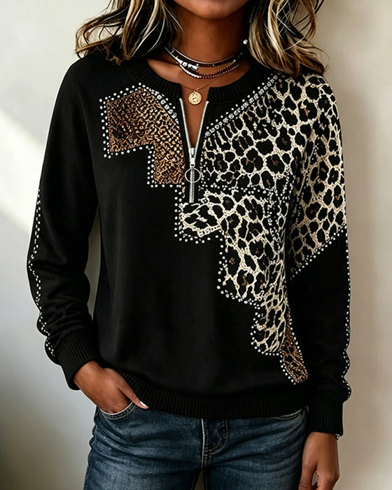 Sweatshirts Rundhalset Lynlås Leopard