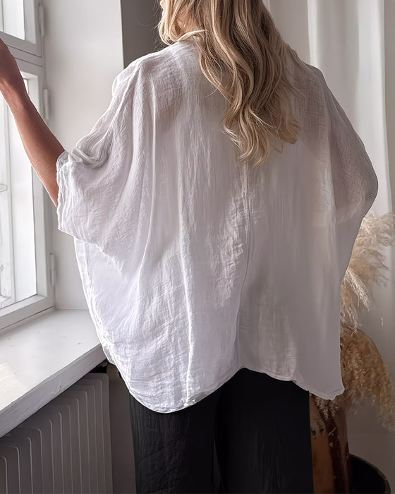 Bluse Løs Flagermus Ærme Ensfarvet