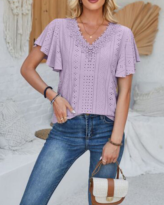 Bluse V-Hals Enfarvet