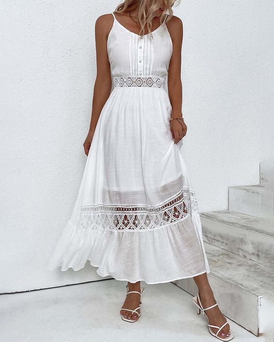 Hvid elegant kjole med blondepanel