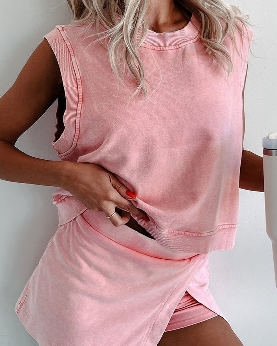 Sæt Tanktop Og Falsk Todelt Delfinshorts