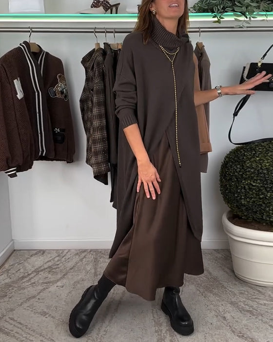 Lang rullekravesweater med slids