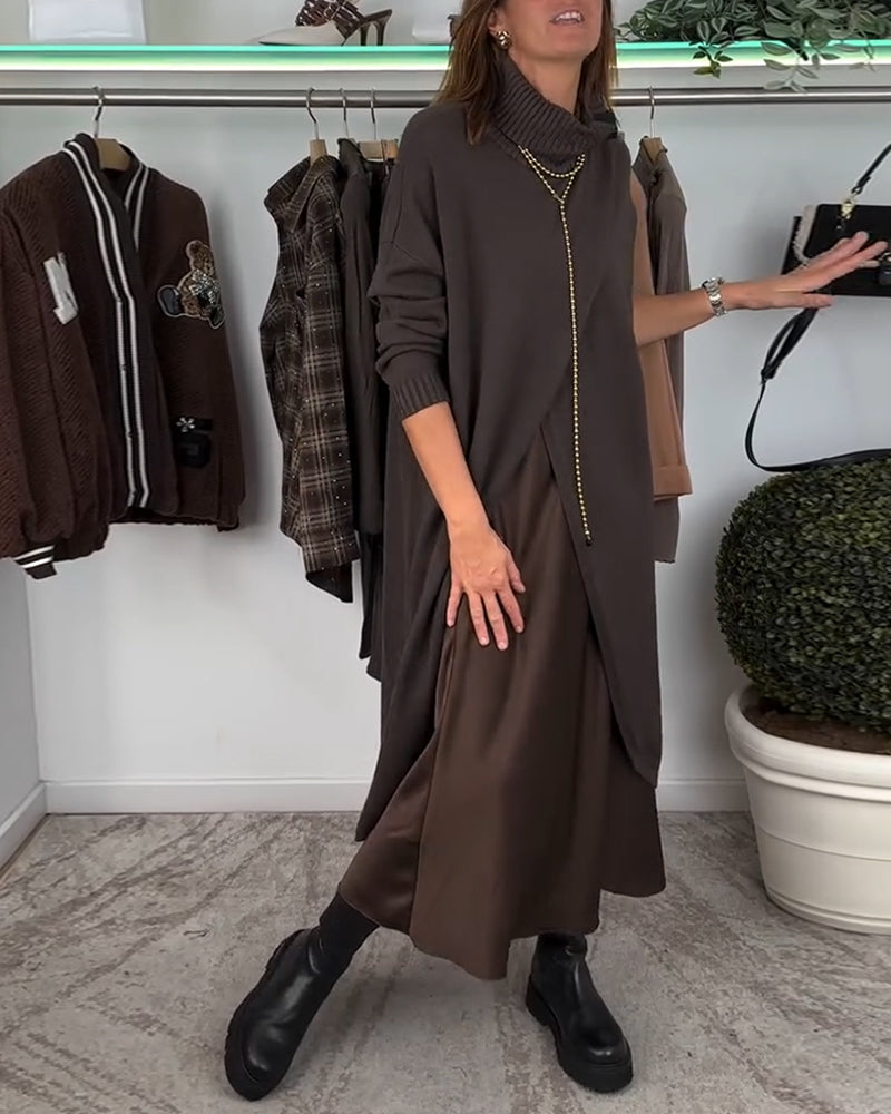 Lang rullekravesweater med slids