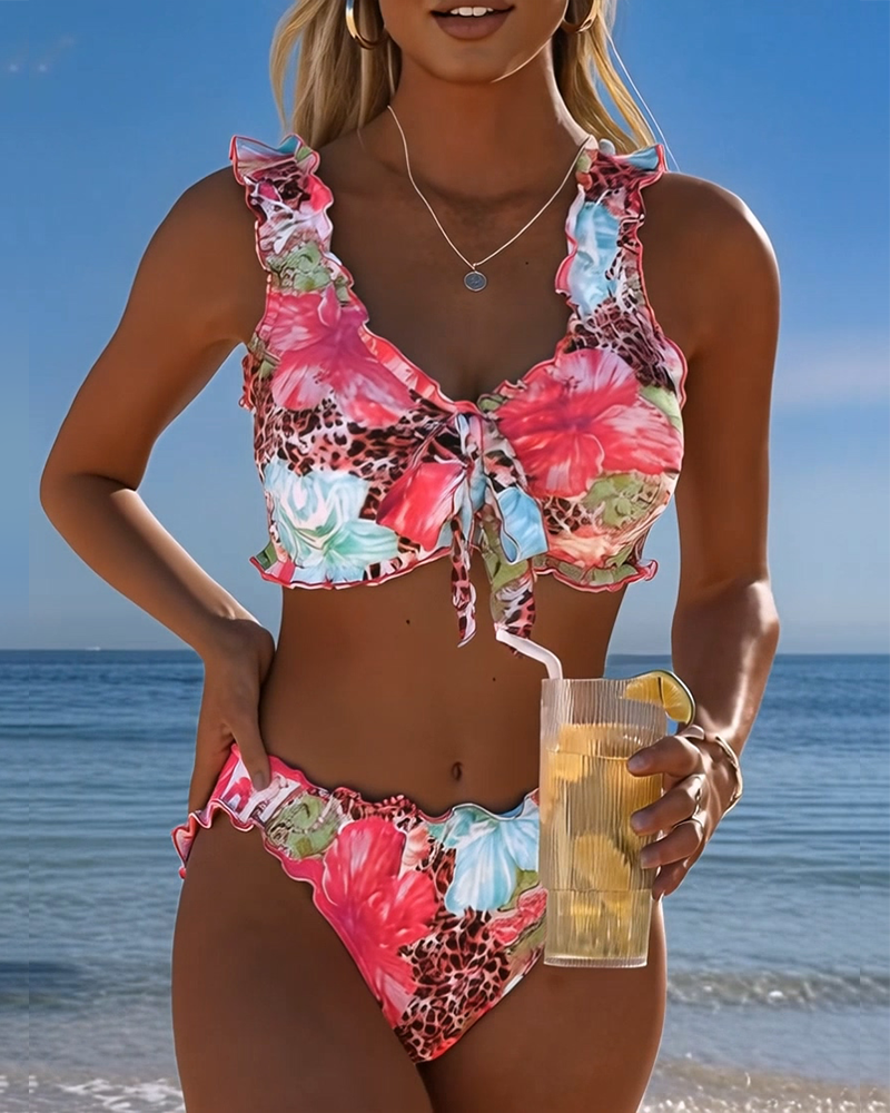 Bikinis Blomstret Leopard Lapværk