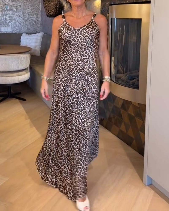 Kjole Kamisol Leopard Tryk Casual