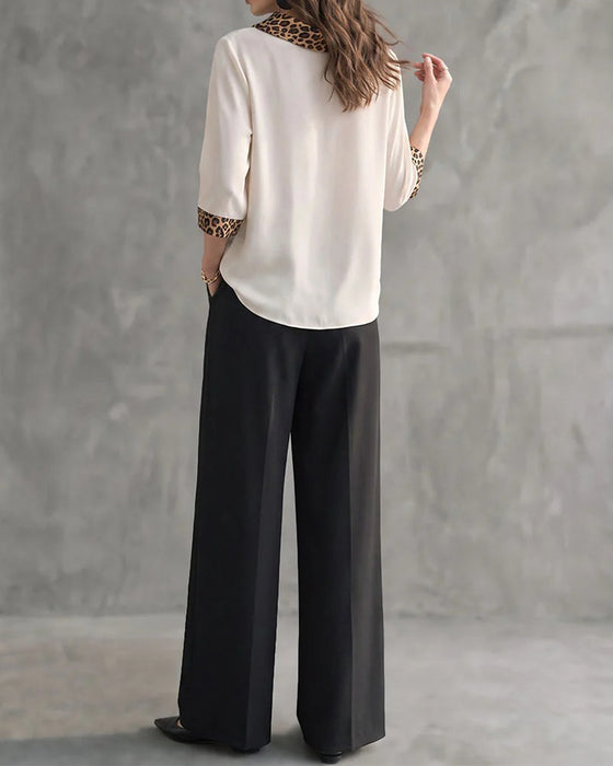 Bluse Leopard Panel Cowl Hals Albuelang Ærme