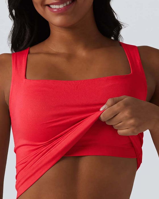 Tank Top Ensfarvet Firkantet Hals Indbygget Bh