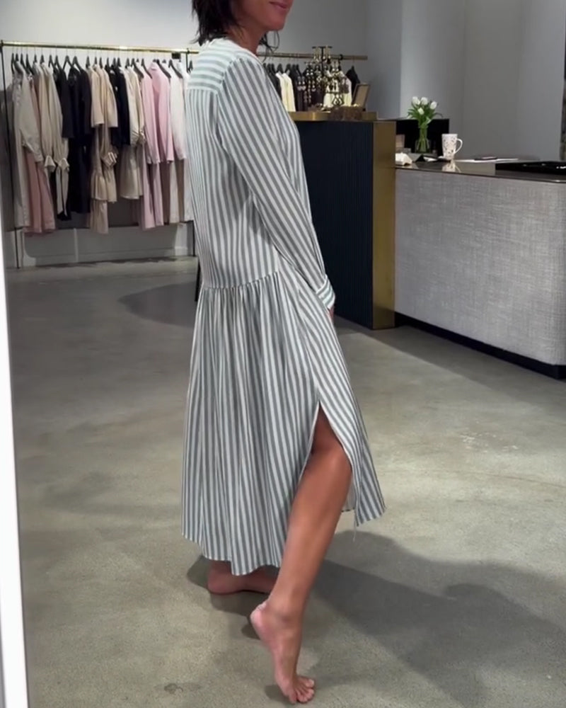 Kjole Stribet Sideslid Maxi