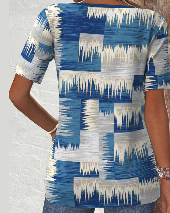 Bluse Casual Korteærmer Digitaltrykt