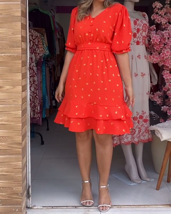 Kjole afslappet kortærmet v-hals printet