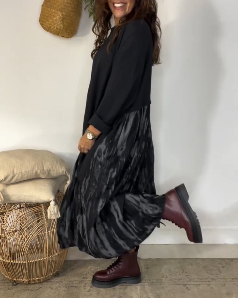 Kjole Rund Halsudskæring Uregelmæssig Patchworktryk