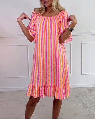 Kjole Rund Hals Stribet Plisseret Shift