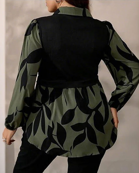Top Fake Todelt Patchwork Bladprint