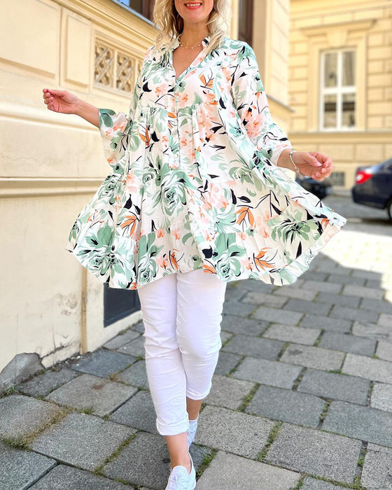 V-halset elegant blomsterbluse