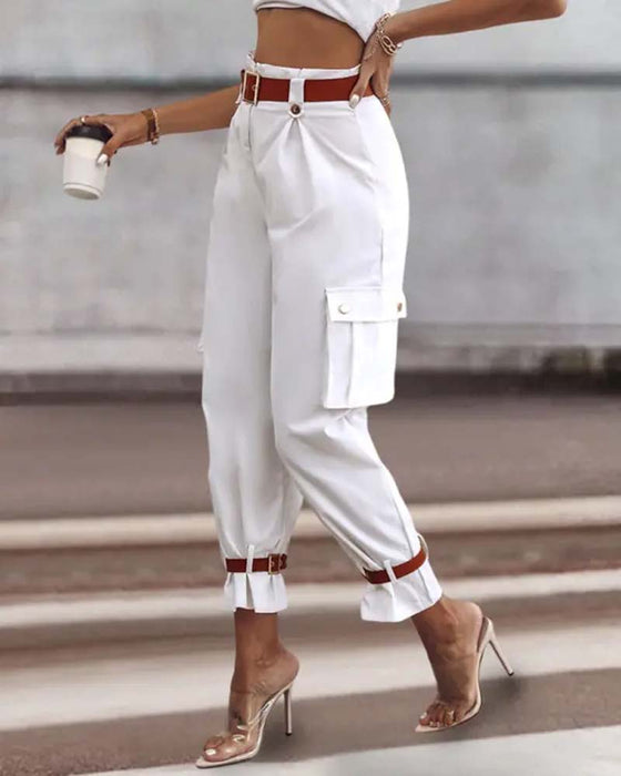 Hvide cargobukser med brede ben