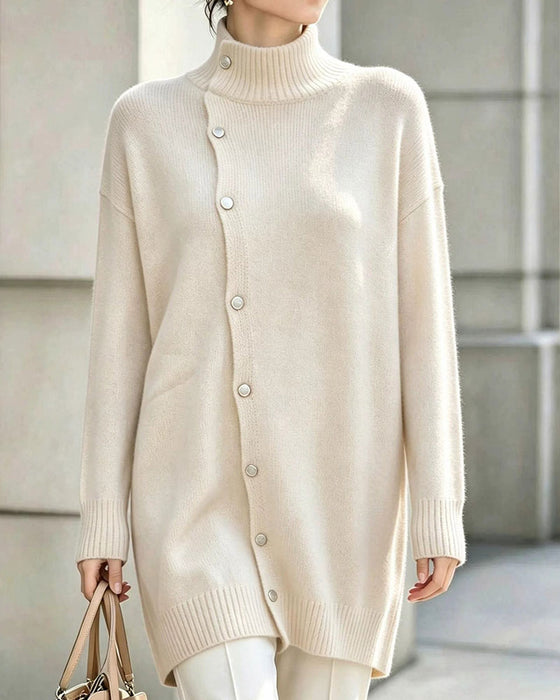 Cardigan Turtleneck Enkelt Knappet