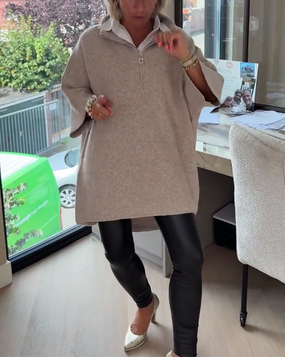 Pullover Ståkrave Halv Lynlås Løs