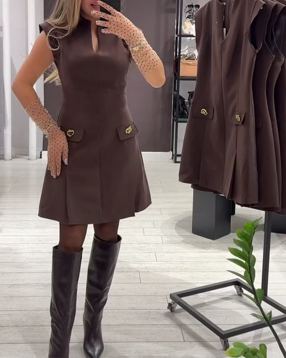 Kjole V-hals Elegant Ærmeløs