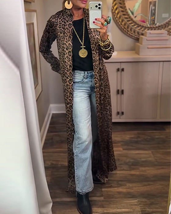 Kjole Leopard Print Slids Lang Ærme
