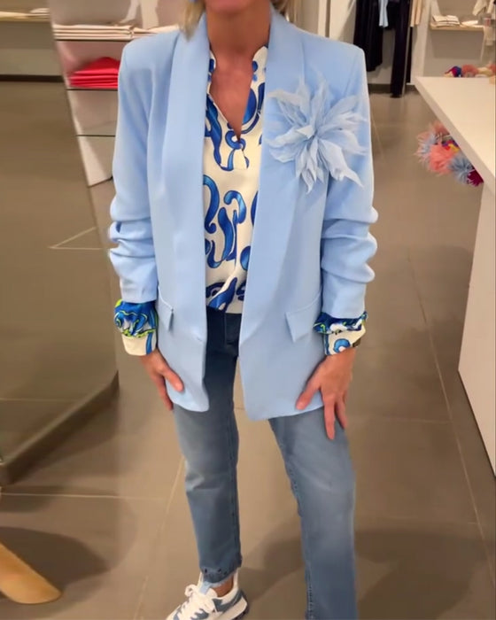 Elegant V-halset top med print