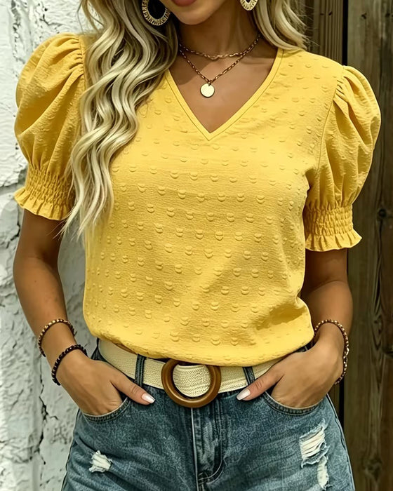 Bluse Bobble Ærme V-Hals Jacquard