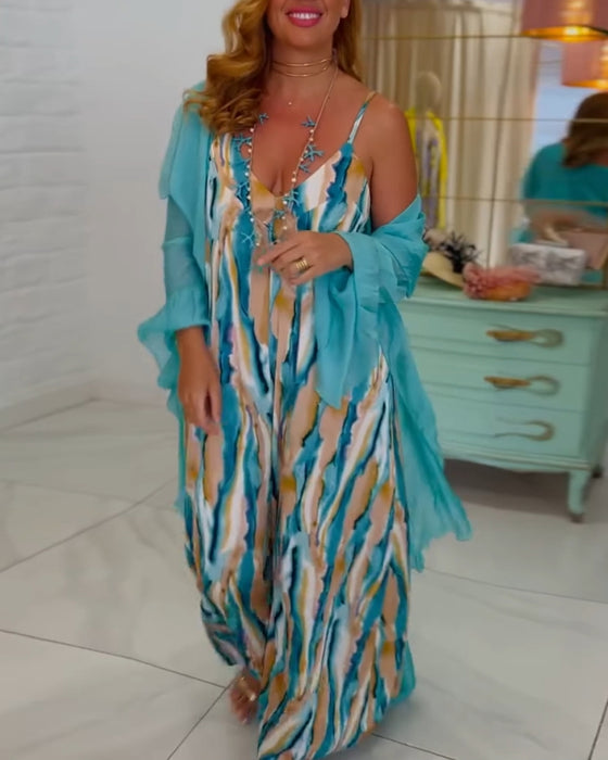 Jumpsuit sæt med print og spaghetti-stropper