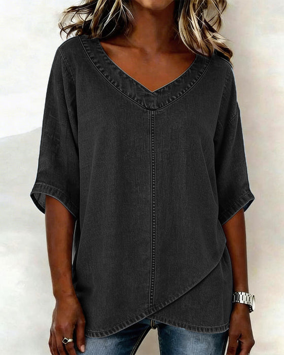 Top V-Udskæring Afslappet Denim