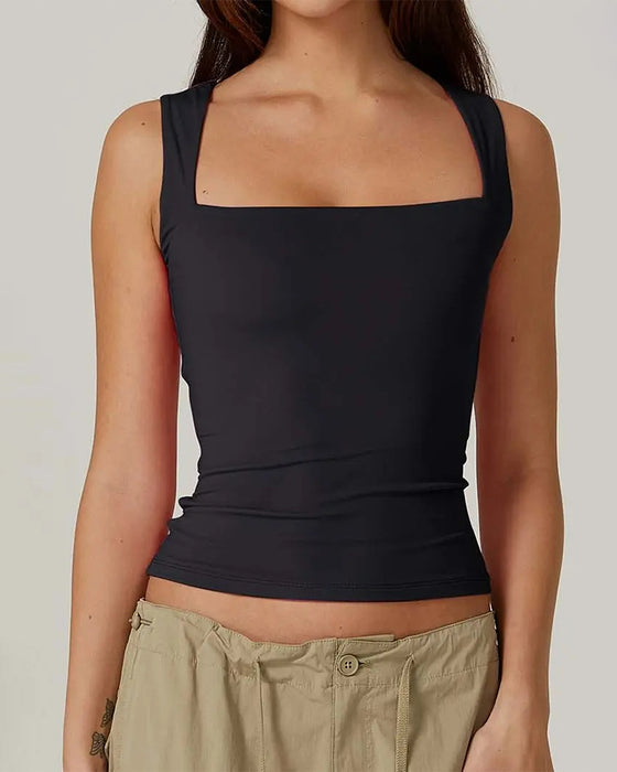 Tank Top Firkantet Hals Ribbet Ensfarvet