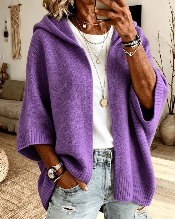 Cardigan 3/4 Ærme Hætte Casual