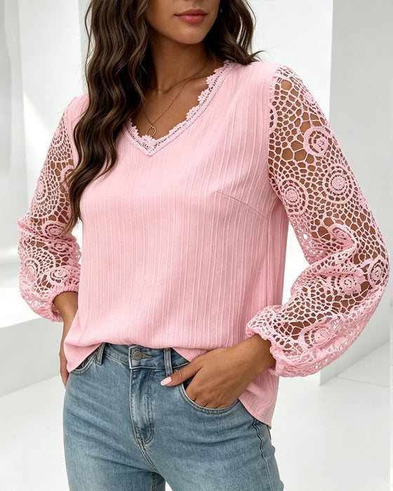 Bluse V-Hals Lanterne Ærme Casual