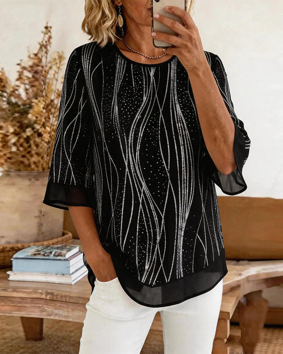Bluse Mode Tryk Rund Hals Afslappet