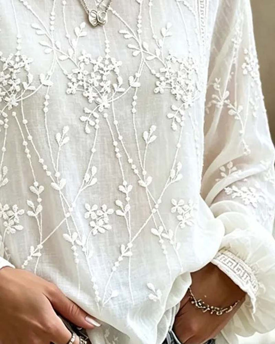 Bluse Tredimensionel Blomst Lanterne Ærme