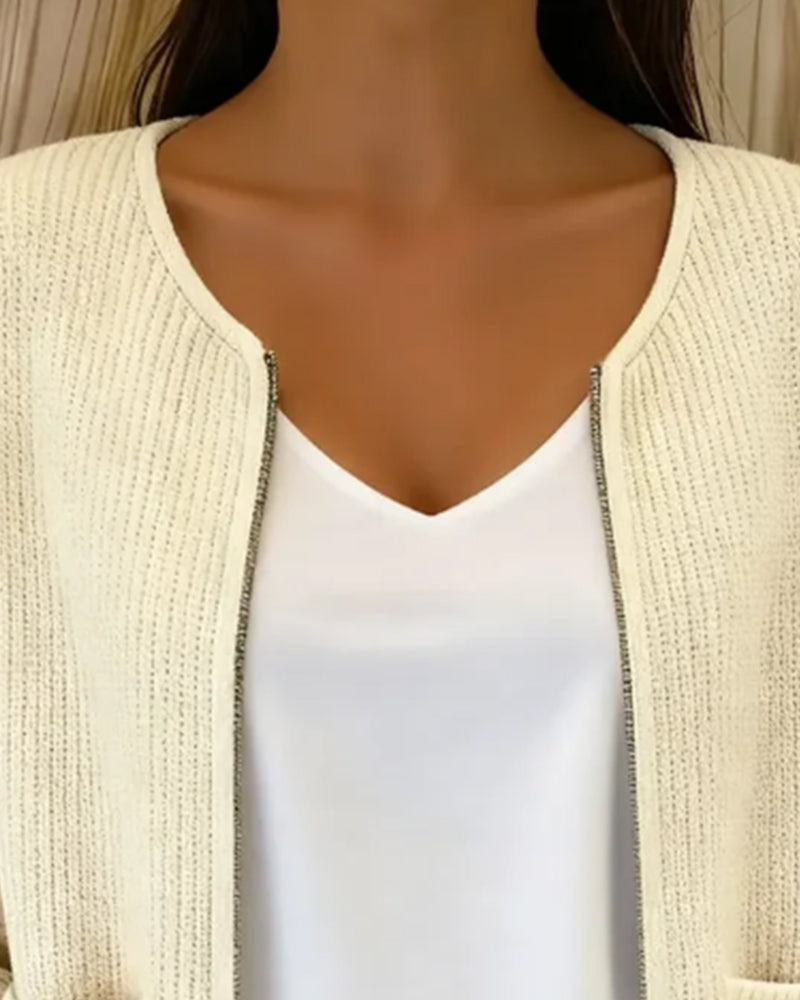 Cardigan Ensfarvet Lynlås Kort