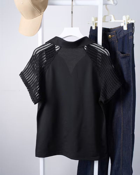 Bluse Ensfarvet Krave Udhulet