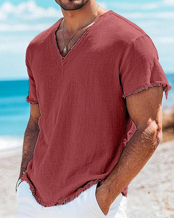 T-Shirt Herre Ensfarvet Kort Ærme