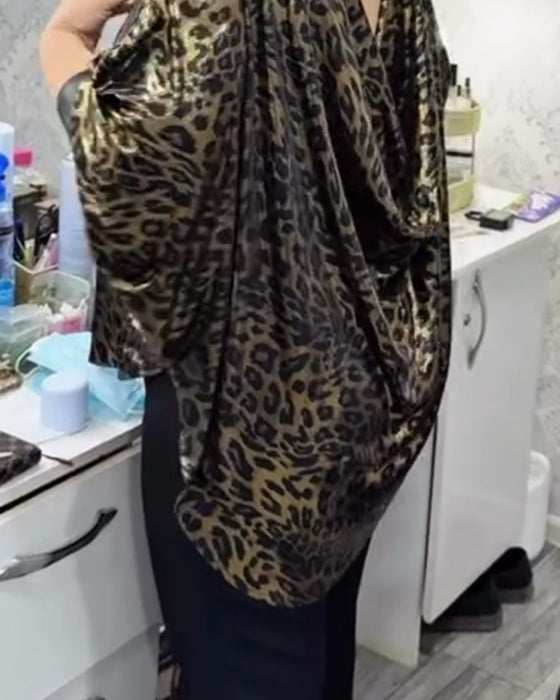 Bluse Stilfuld Løstsiddende Leopardtryk Crewneck