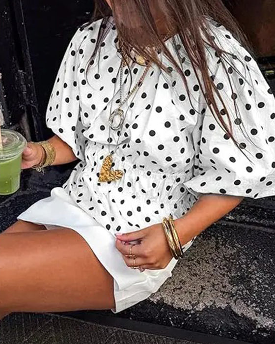 Bluse Prikket Off-Shoulder Taljeret Boble Ærme